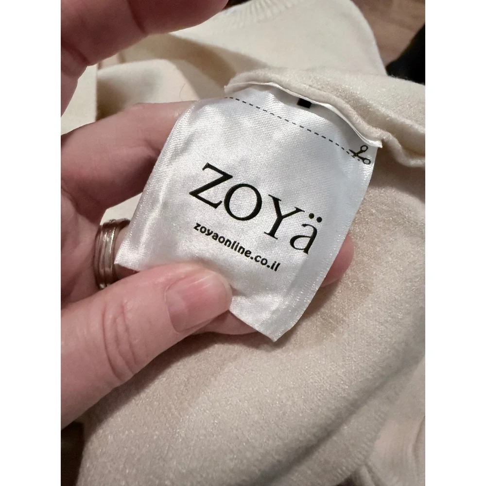 ZOYA Cream sweater Cropped Sweater 3/4 Sleeve Crew Neck tight Knit soft S/M - Picture 2 of 6